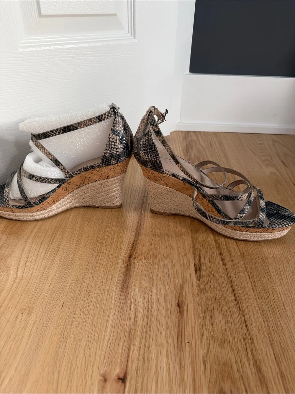 Charles By Charles David Snake-Print Wedge Sandals - Black & Tan